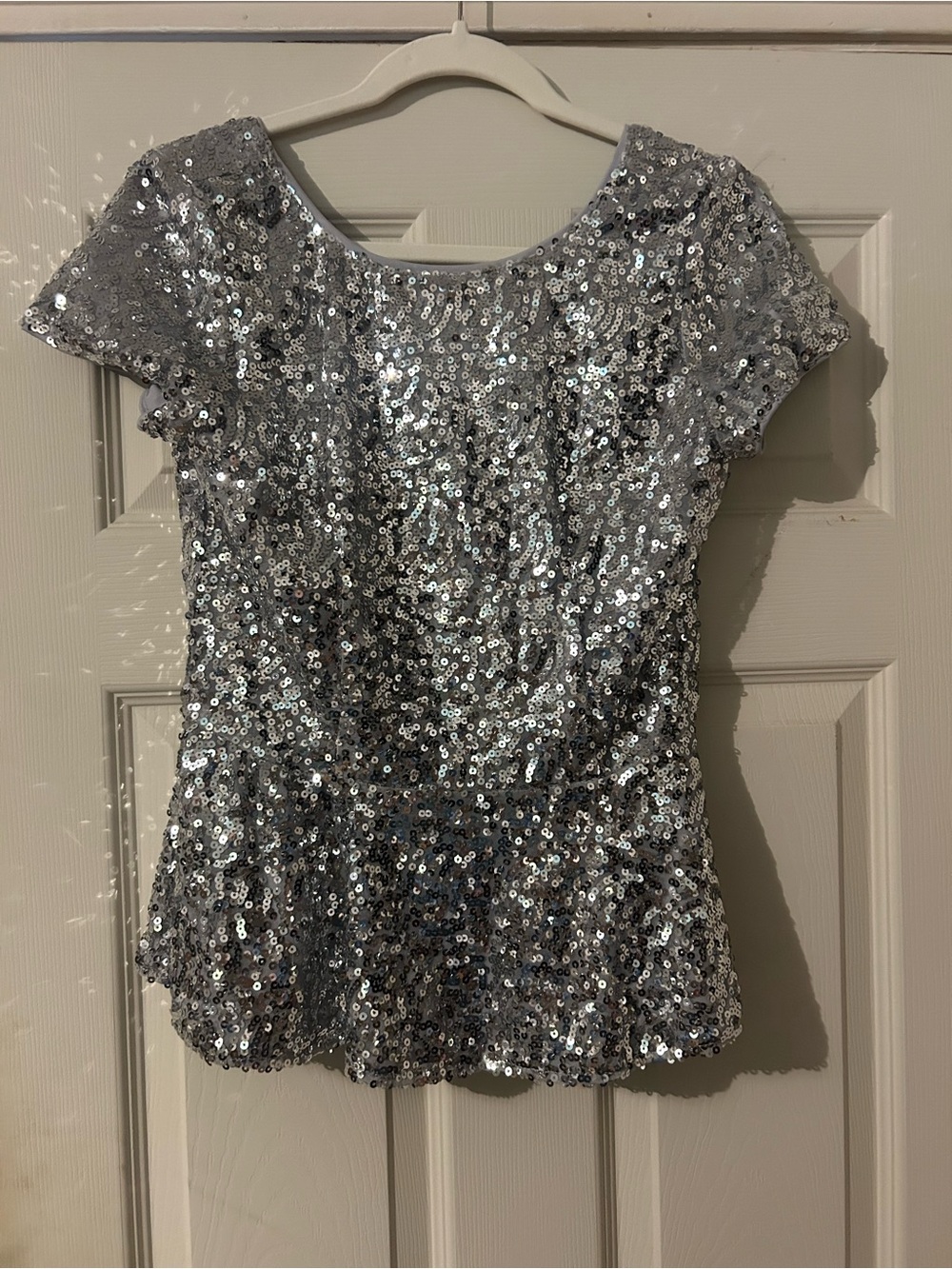 Moa Moa Large Silver Sequin Short Sleeve Top